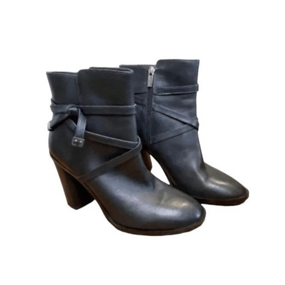Vince Camuto Heeled Moto Boots Black‎ Leather Booties Zip-Up 8.5 39